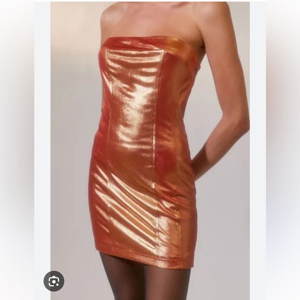 Urban Outfitters Metallic Bronze Strapless Dress- size Medium